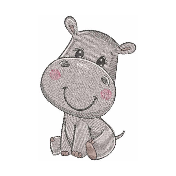 Sitting baby hippo embroidery design - Embroidery Design