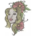 Floral Muse: Embroidered Woman Adorned with Blooms