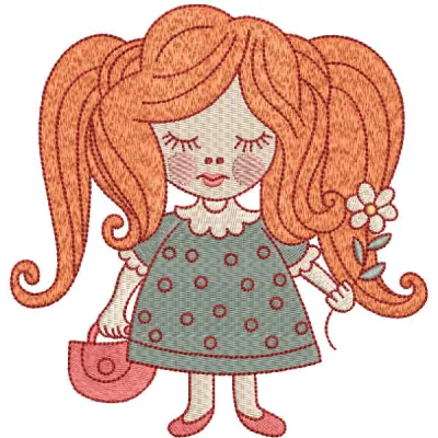 Red-Haired Girl with Basket Embroidery Design Download