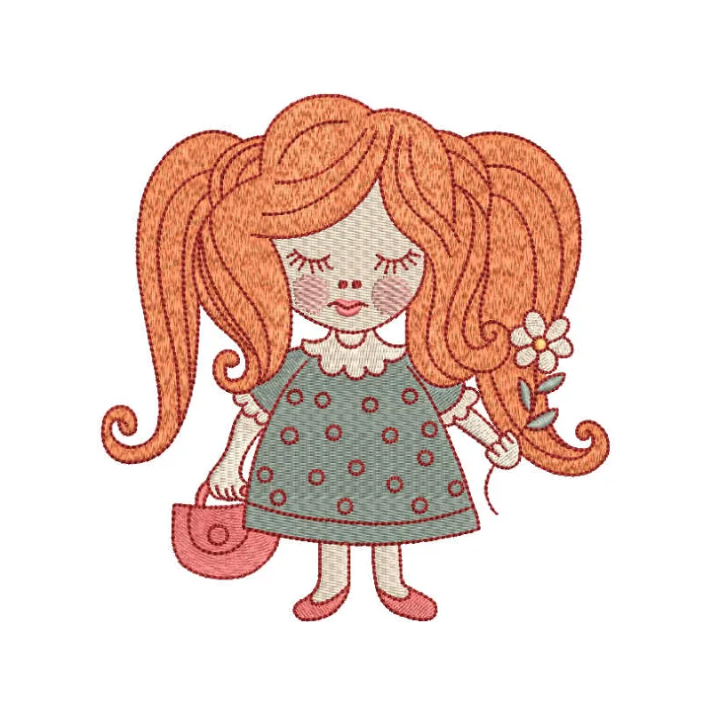 Red-Haired Girl with Basket Embroidery Design Download