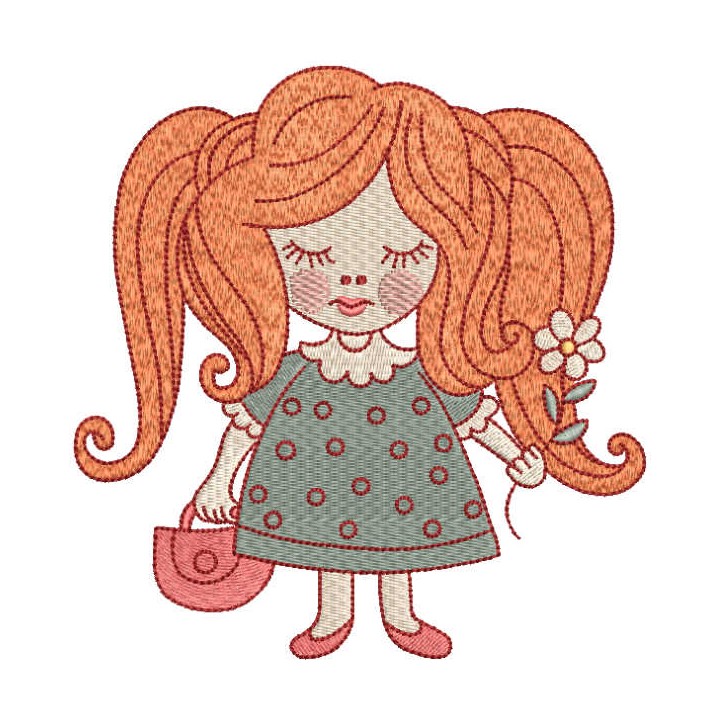 Red-haired girl with a basket and a flower embroidery design - Embroidery Design