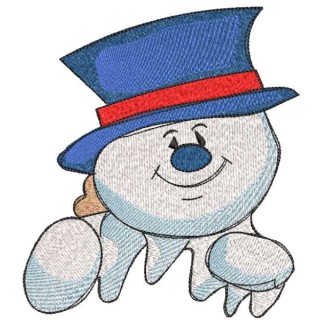 Cheerful snowman in blue top hat embroidery design - Embroidery Design