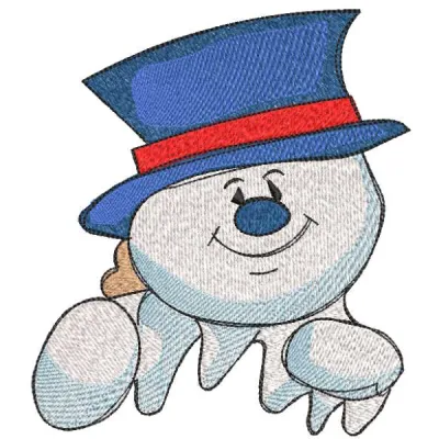 Cheerful Snowman in Blue Top Hat Stitching Pattern