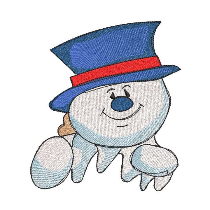 Cheerful snowman in blue top hat embroidery design - Embroidery Design