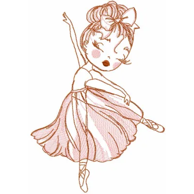 Ballet Dancer Pink Sketch Design - Graceful Embroidery Art