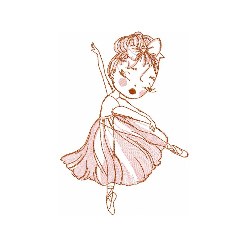 Ballet Dancer Pink Sketch Design - Graceful Embroidery Art