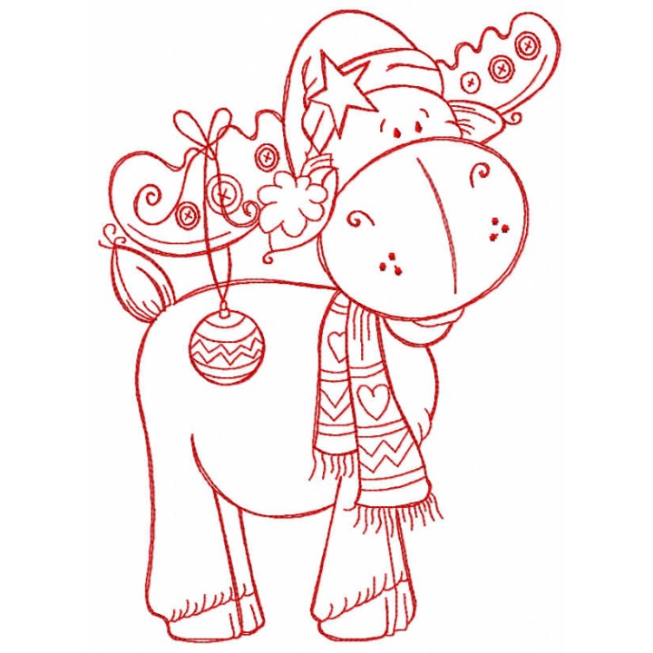 Decorated Christmas moose one color embroidery design - Embroidery Design