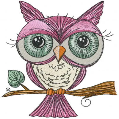 Pink Owl on Branch Stitching Pattern