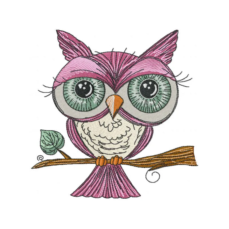 Pink Owl on Branch Stitching Pattern