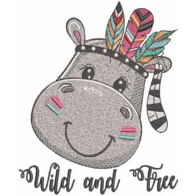 Wild and Free Hippo Embroidery Design Download