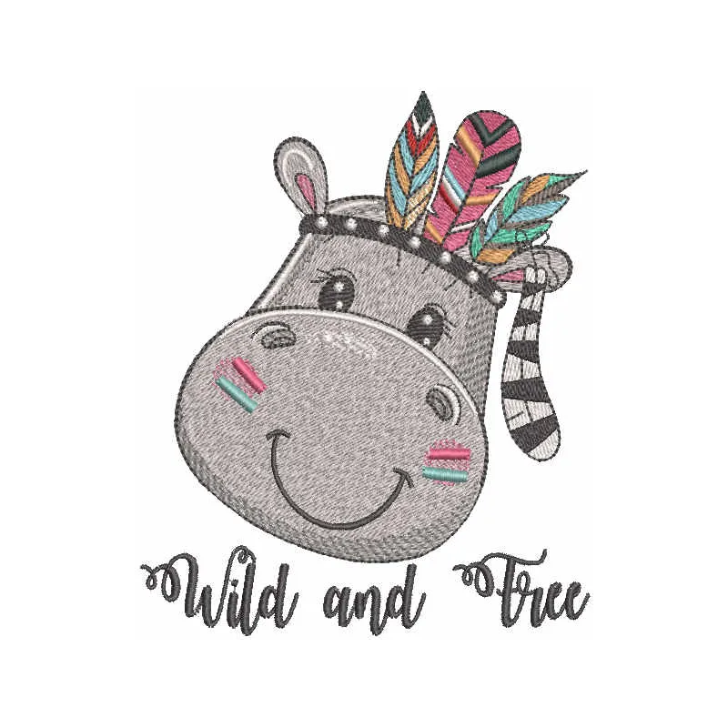 Wild and Free Hippo Embroidery Design Download