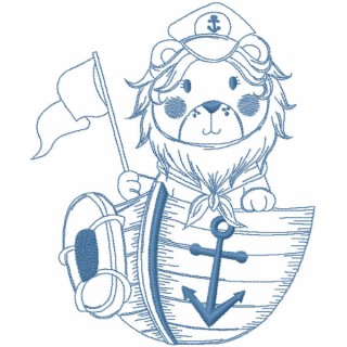 Lion in boat one colored embroidery design - Embroidery Design
