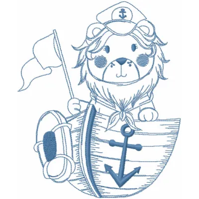 Lion in Boat Stitching Pattern | Adventurous Wildlife Design