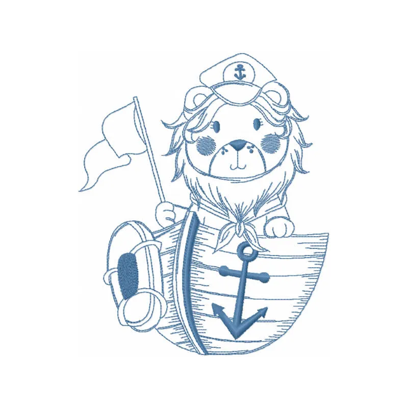 Lion in Boat Stitching Pattern | Adventurous Wildlife Design