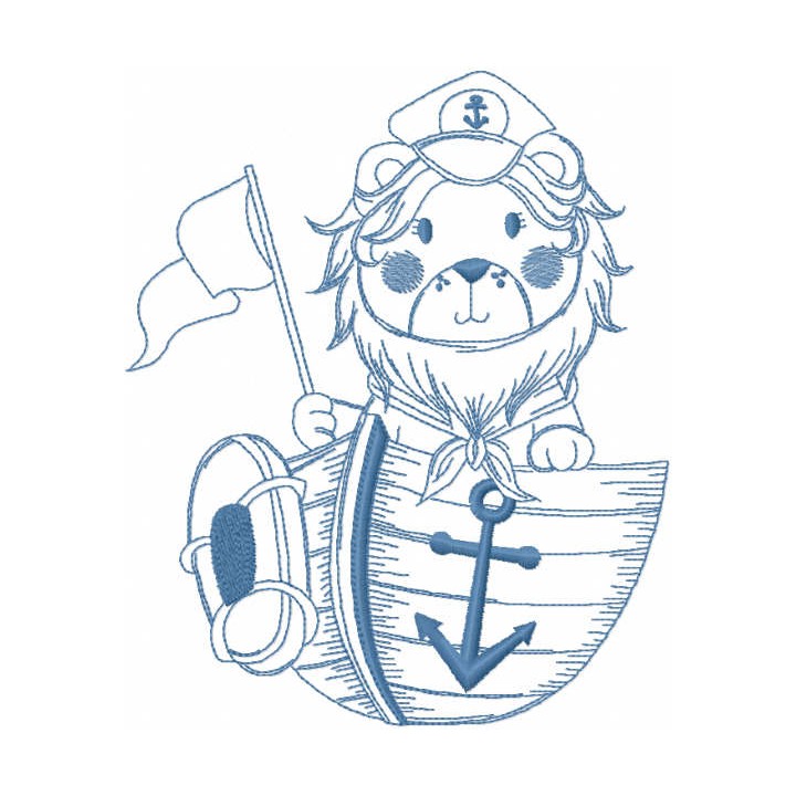 Lion in boat one colored embroidery design - Embroidery Design