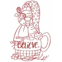 Vintage Snowman Believe Redwork Stitching Pattern