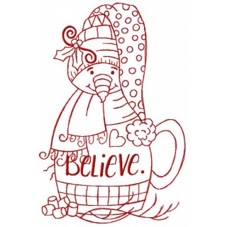 Redwork vintage snowman believe embroidery design - Embroidery Design