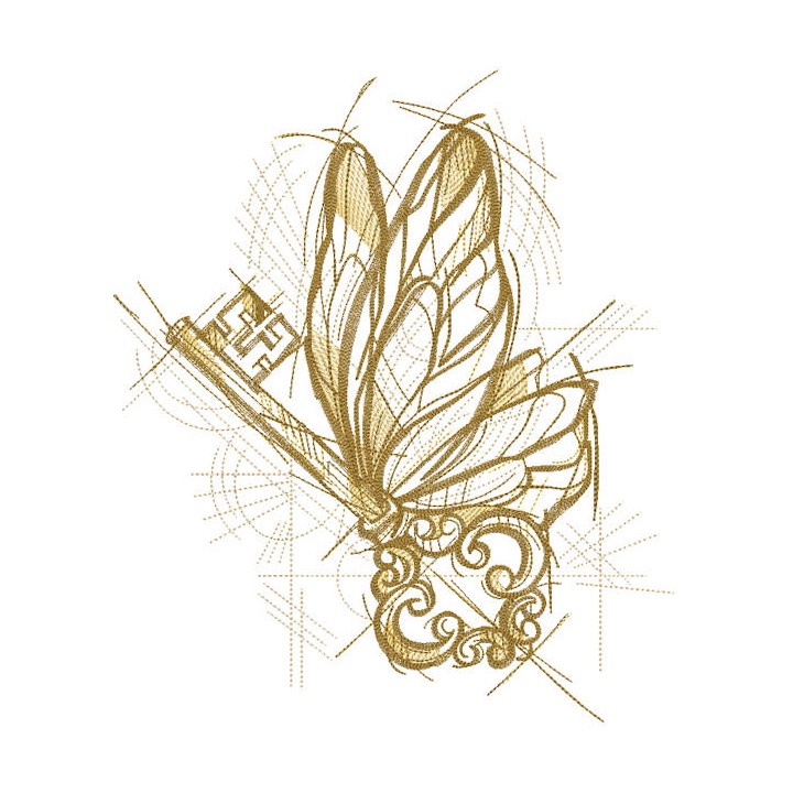 Gold Butterfly key embroidery design - Embroidery Design