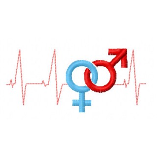 Cardiogram with male and female symbols embroidery design - Embroidery Design