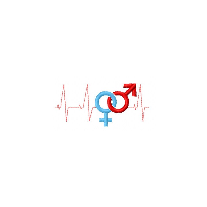 Cardiogram with male and female symbols embroidery design - Embroidery Design