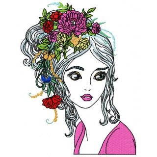 Girl with flowers in her hair embroidery design - Embroidery Design