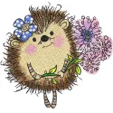 Hedgehog with bouquet lilac flowers embroidery design