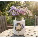 Jar soft cover with Hedgehog with bouquet lilac flowers embroidery design