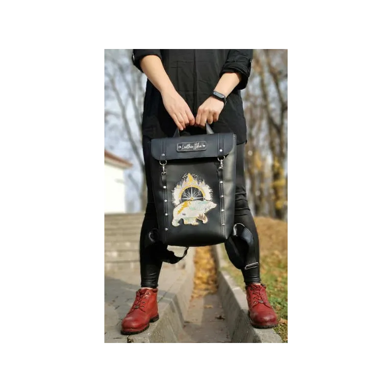 Backpack with wild bear embroidery design