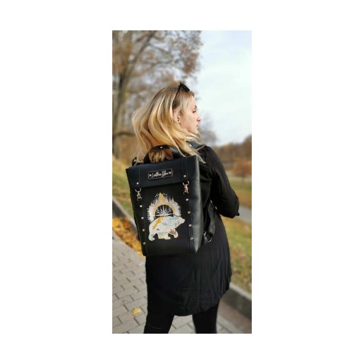 Embroidered women backpack with wild bear design