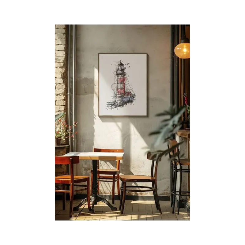 Intricate lighthouse sketch art embroidery design featuring nautical elements, showcasing fine stitching details.