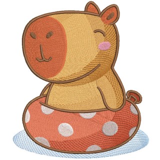 Capybara inflatable ring embroidery design - Embroidery Design