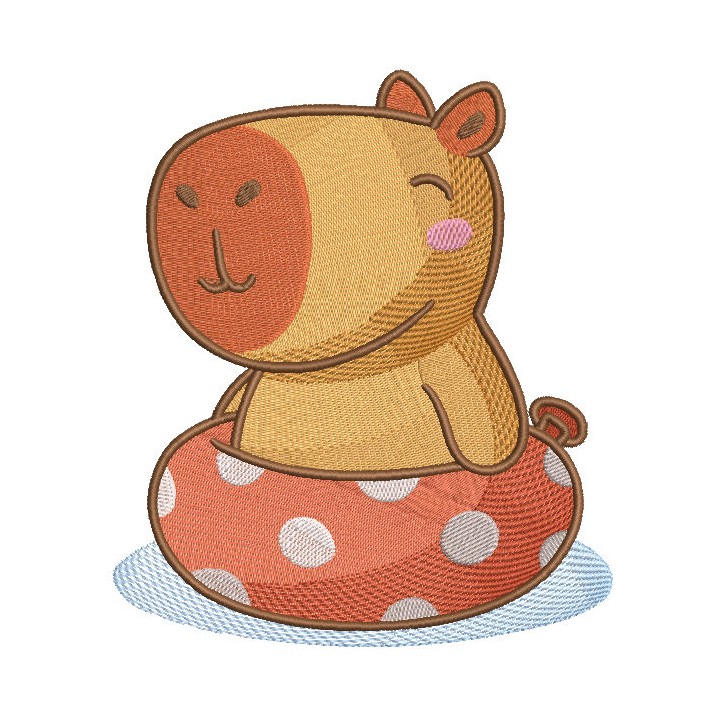 Capybara inflatable ring embroidery design - Embroidery Design