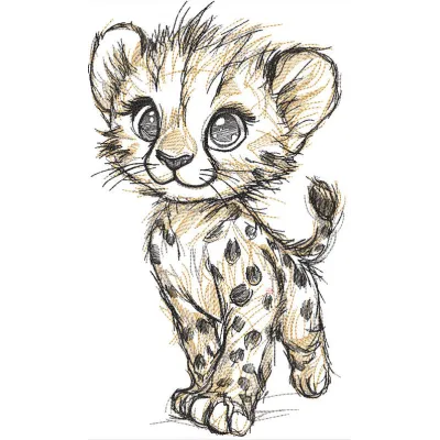 Walking jaguar cub sketch embroidery design
