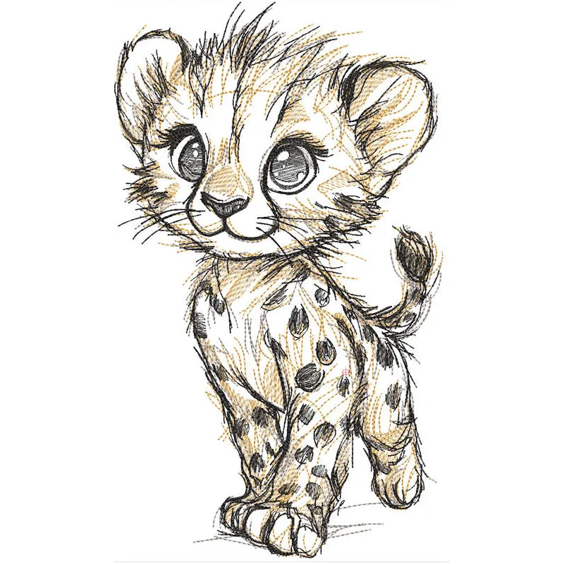 Walking jaguar cub sketch embroidery design