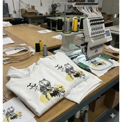 Hoodies with Batman sketch art embroidery design