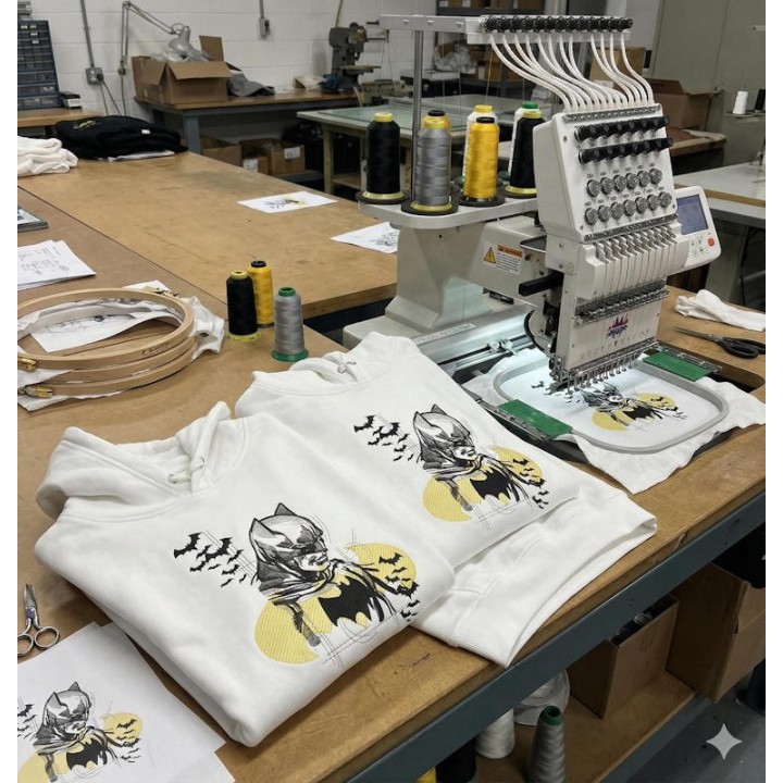 Hoodies with Batman sketch art embroidery design