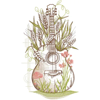 Flower Guitar embroidery design