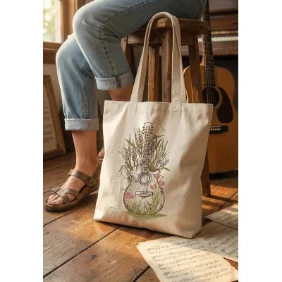 embroidered bag with guitar design