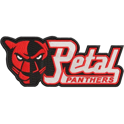 Large embroidery design featuring the Petal Panthers logo, showcasing vibrant colors and detailed stitching.