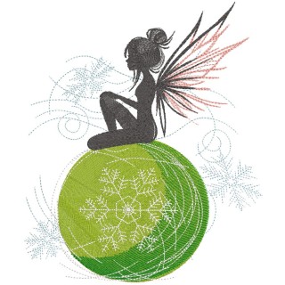 Fairy sitting on Christmas ball embroidery design