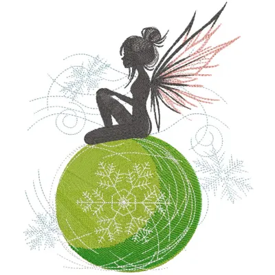 Fairy sitting on Christmas ball embroidery design
