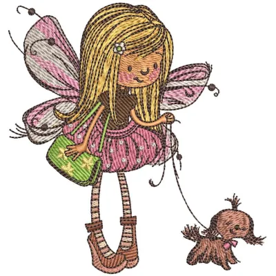 Fairy with lapdog embroidery design