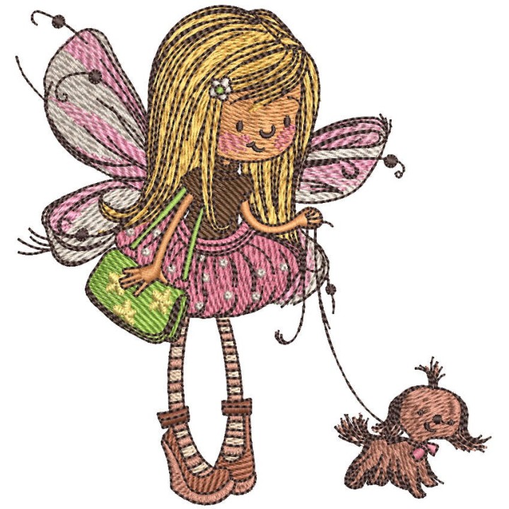 Fairy with lapdog embroidery design