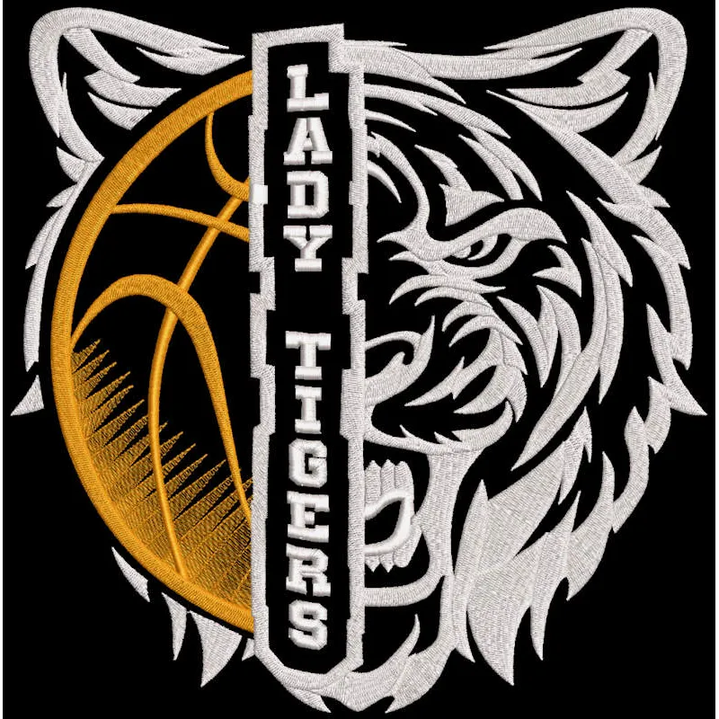 Lady Tigers black background Logo embroidery design
