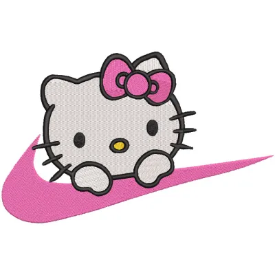 Hello Kitty Nike embroidery design featuring a playful mix of the iconic Hello Kitty character and Nike logo.