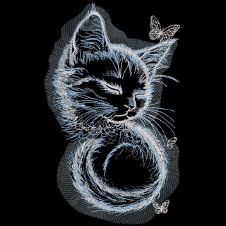 Sleeping kitty black background embroidery design
