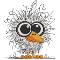 Funny crazy little bird embroidery design