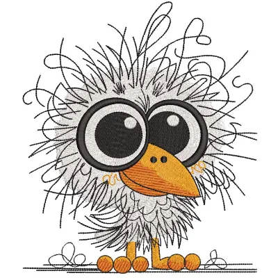 Funny crazy little bird embroidery design