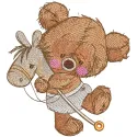 Teddy bear with horse on a stick embroidery design