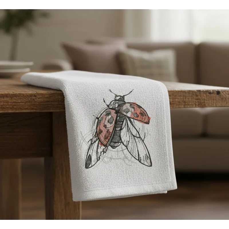 Towel with Ladybug sketch embroidery design